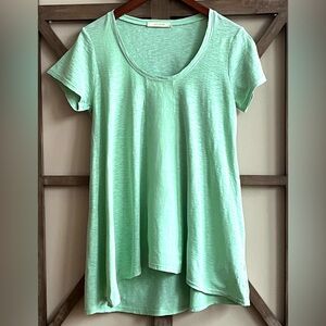 Cut Loose mint green flowy short sleeve blouse top linen cotton asymmetrical S
